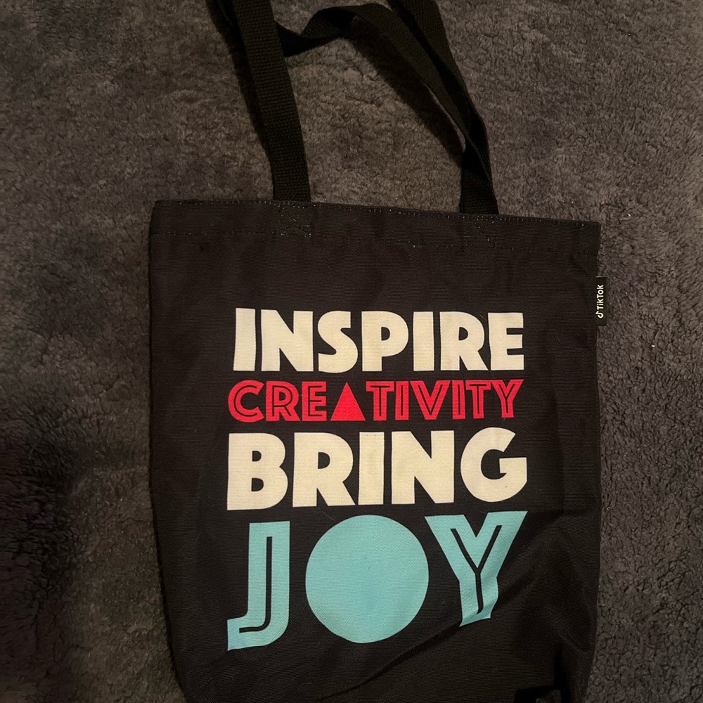 Tik Tok Black Tote Bag with Inspirational Text